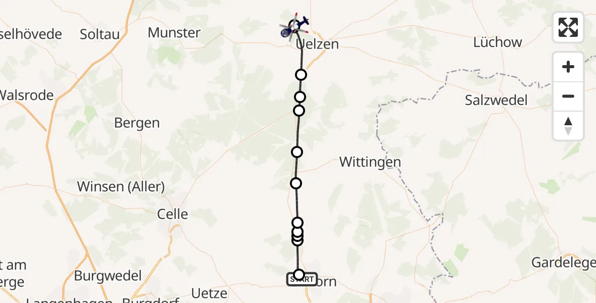 Flugroute Polizeihubschrauber Gifhorn Bundespolizei Hubschrauberlandeplatz - Uelzen, 10 Oktober 2026, 09:34
