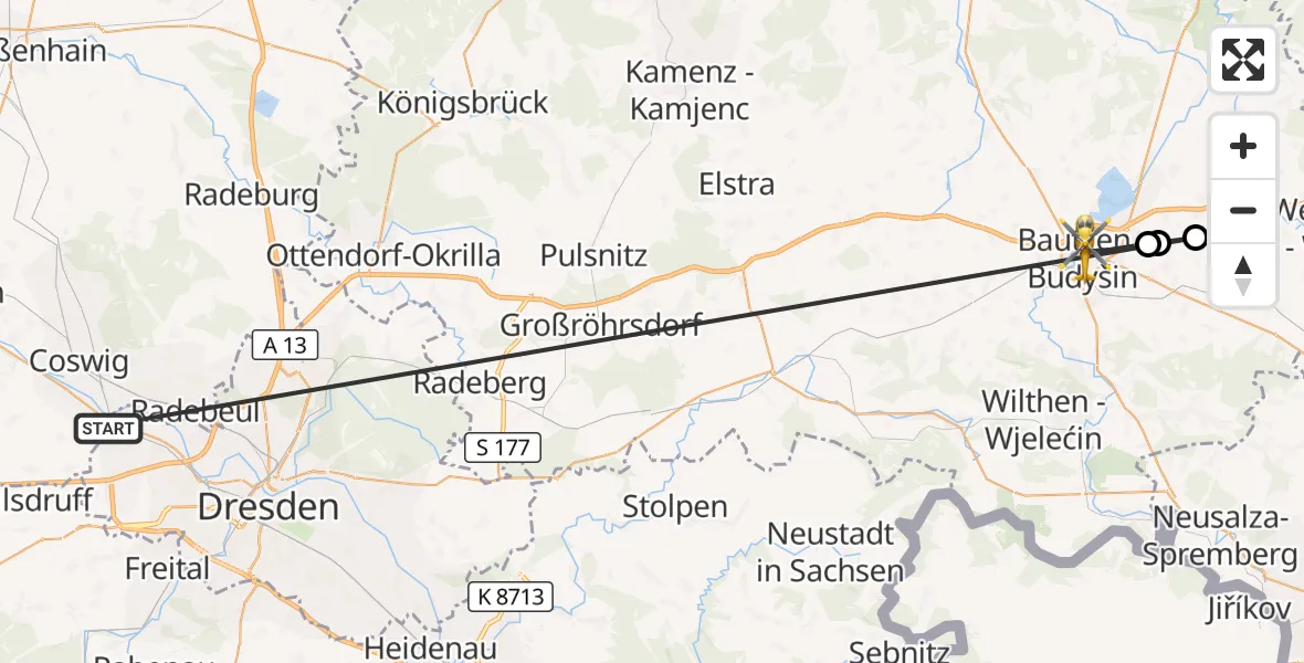 Flugroute Rettungshubschrauber Dresden - Bautzen, 10 Oktober 2026, 09:40