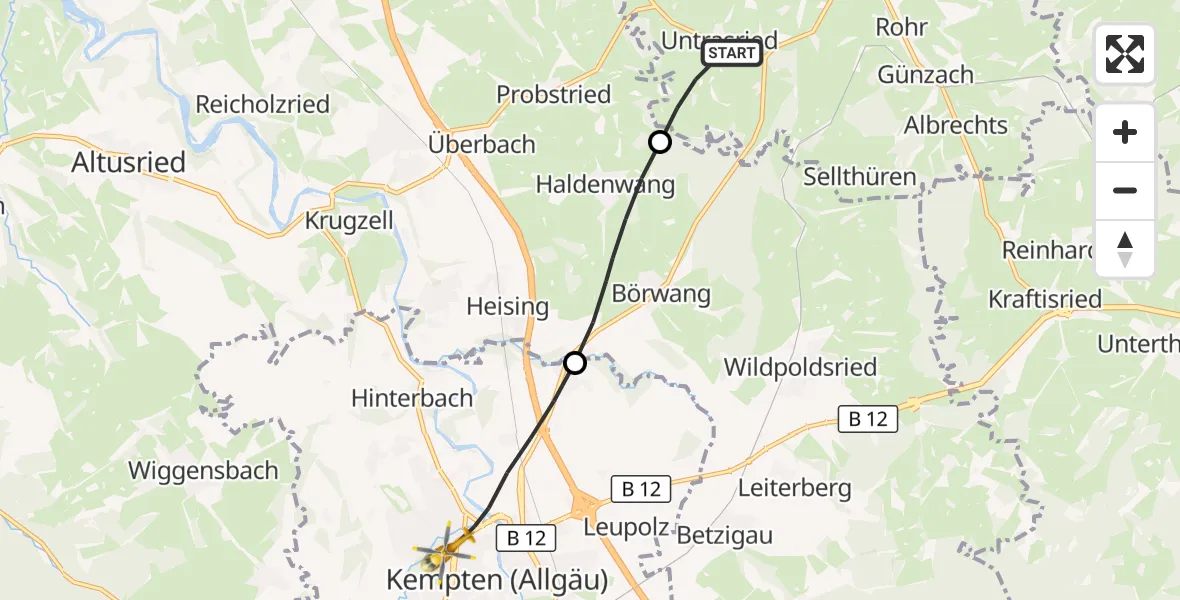 Flugroute Rettungshubschrauber Untrasried - Kempten (Allgäu), 10 Oktober 2026, 09:42