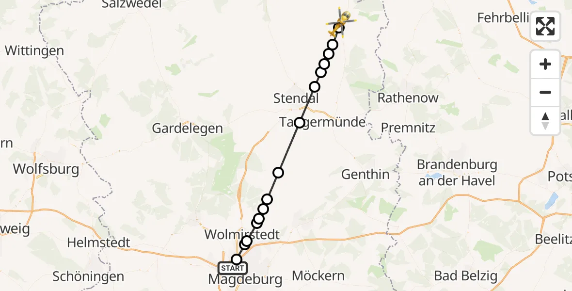 Flugroute Rettungshubschrauber Magdeburg - Sandau (Elbe), 10 Oktober 2026, 09:46