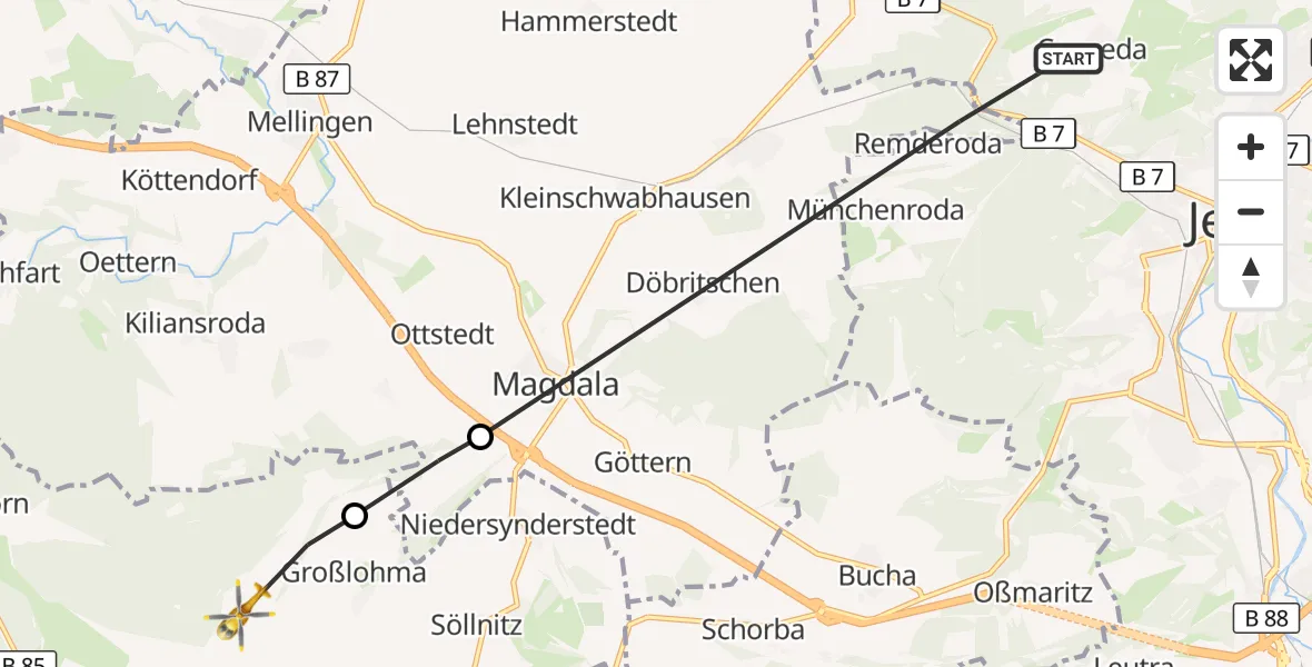 Flugroute Rettungshubschrauber Jena - Blankenhain, 10 Oktober 2026, 09:46