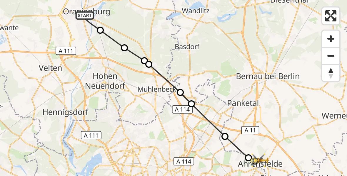 Flugroute Rettungshubschrauber Oranienburg - Ahrensfelde, 10 Oktober 2026, 09:46