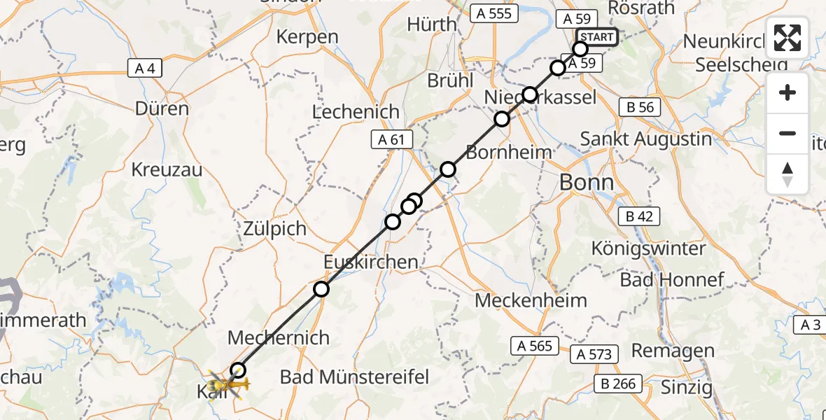 Flugroute Rettungshubschrauber Köln Bonn Flughafen - Kall, 10 Oktober 2026, 09:48