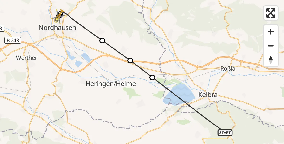 Flugroute Rettungshubschrauber Kyffhäuserland - Südharz Hospital Nordhausen, 10 Oktober 2026, 09:54