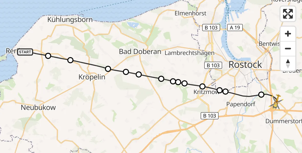 Flugroute Ambulanzhubschrauber Rerik - Dummerstorf, 10 Oktober 2026, 09:55