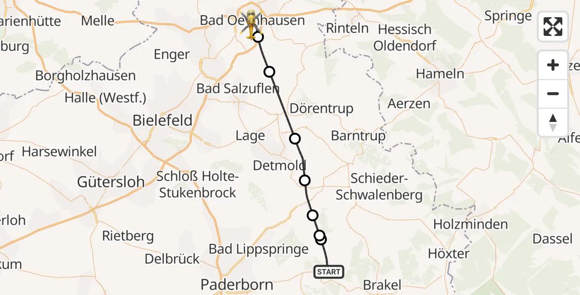 Flugroute Ambulanzhubschrauber Bad Driburg - Bad Oeynhausen, 10 Oktober 2026, 09:59