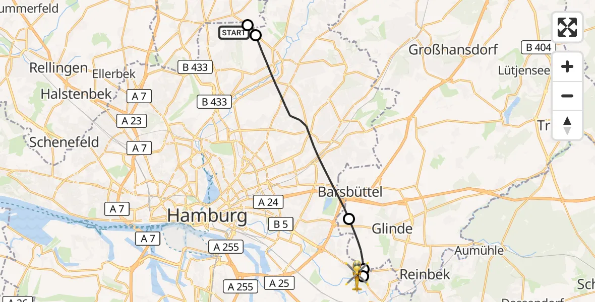Flugroute Rettungshubschrauber Hamburg - Christoph Hansa ADAC Hubschrauberlandeplatz, 10 Oktober 2026, 10:14