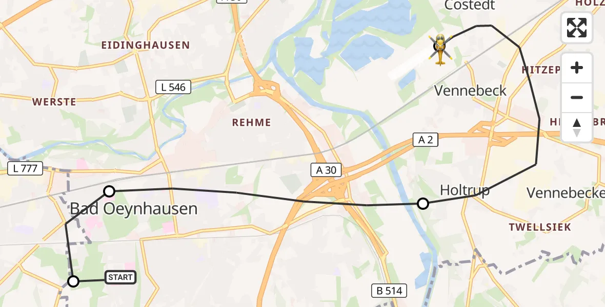 Flugroute Ambulanzhubschrauber Bad Oeynhausen - Porta Westfalica Flugplatz, 10 Oktober 2026, 10:26