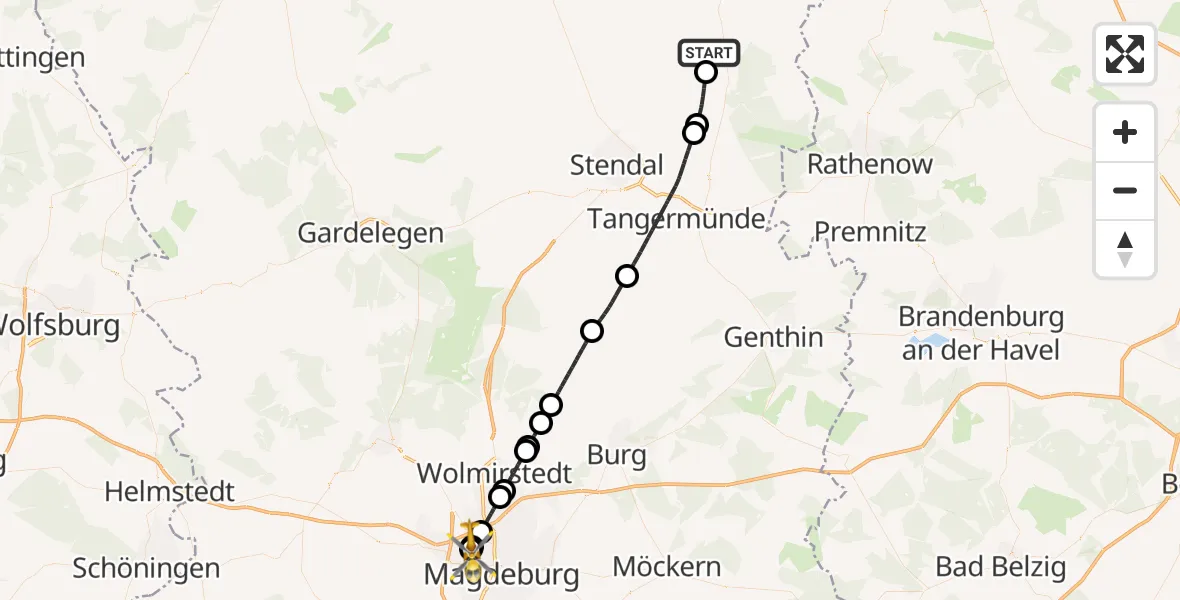 Flugroute Rettungshubschrauber Arneburg - Magdeburg Hospital, 10 Oktober 2026, 10:30