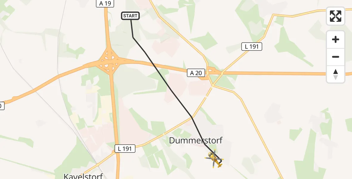 Flugroute Ambulanzhubschrauber Dummerstorf - Dummerstorf, 10 Oktober 2026, 10:36