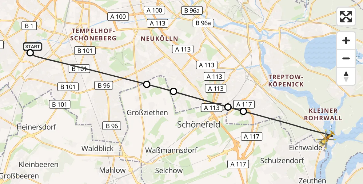 Flugroute Rettungshubschrauber Charité Clinic Benjamin Franklin Campus - Berlin, 10 Oktober 2026, 10:48