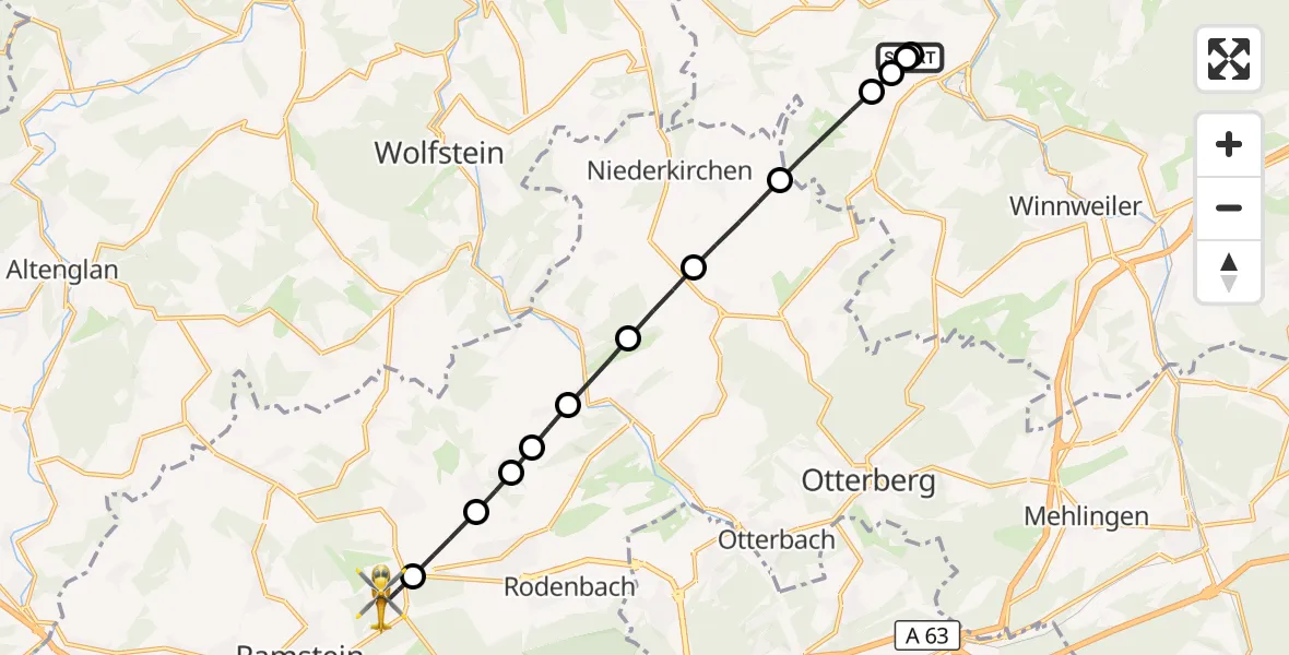 Flugroute Rettungshubschrauber Rockenhausen - Mackenbach, 10 Oktober 2026, 10:56