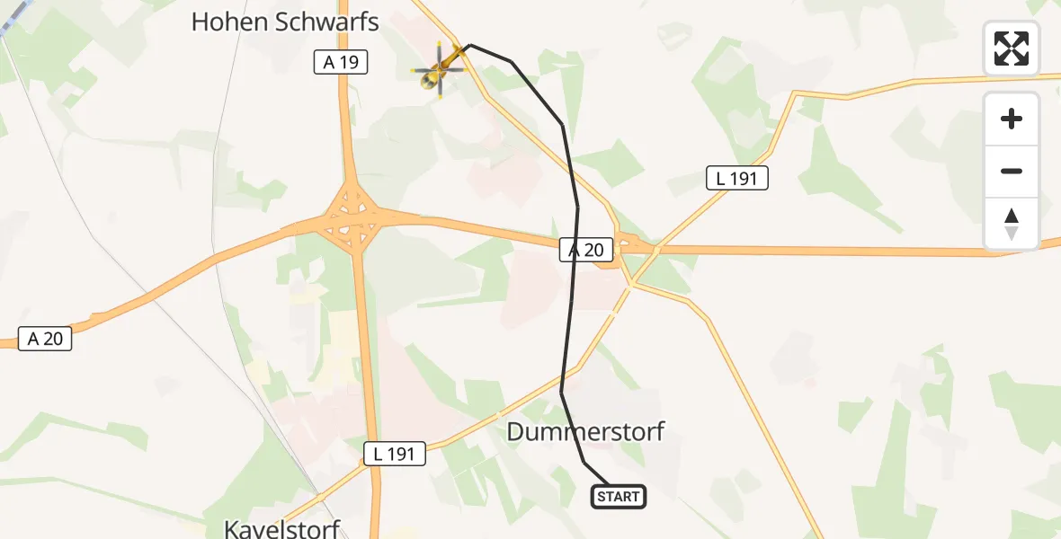 Flugroute Ambulanzhubschrauber Dummerstorf - Dummerstorf, 10 Oktober 2026, 11:07