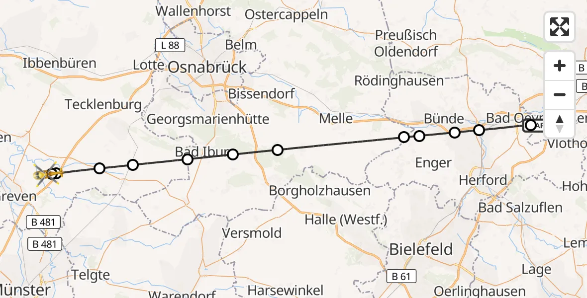 Flugroute Ambulanzhubschrauber Bad Oeynhausen - Christoph  Westfalen-ADAC, 10 Oktober 2026, 11:11
