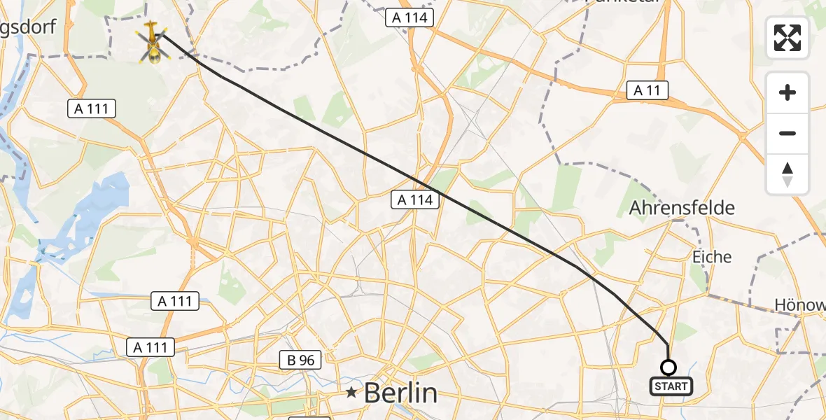 Flugroute Rettungshubschrauber Berlin Emergency Hospital - Berlin, 10 Oktober 2026, 11:14