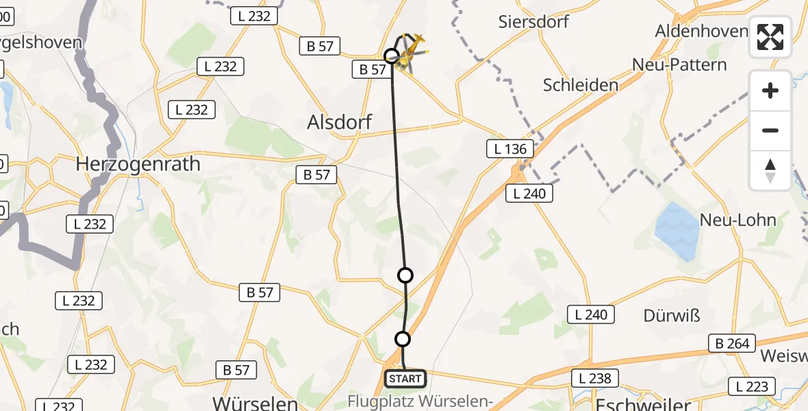 Flugroute Rettungshubschrauber Aachen-Merzbrück Flughafen - Baesweiler, 10 Oktober 2026, 11:18