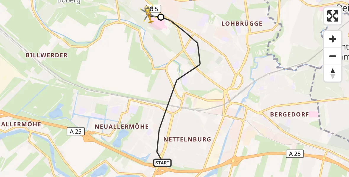 Flugroute Rettungshubschrauber Hamburg - Christoph Hansa ADAC Hubschrauberlandeplatz, 10 Oktober 2026, 11:22