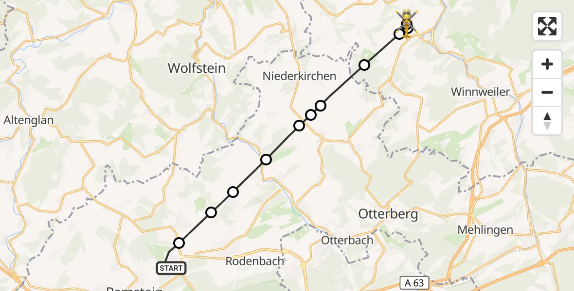 Flugroute Rettungshubschrauber Mackenbach - Rockenhausen, 10 Oktober 2026, 11:31