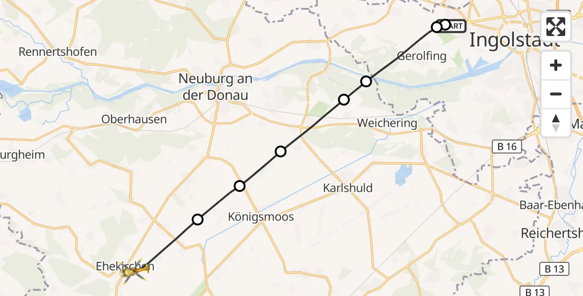 Flugroute Rettungshubschrauber Ingolstadt Hospital - Ehekirchen, 10 Oktober 2026, 11:38