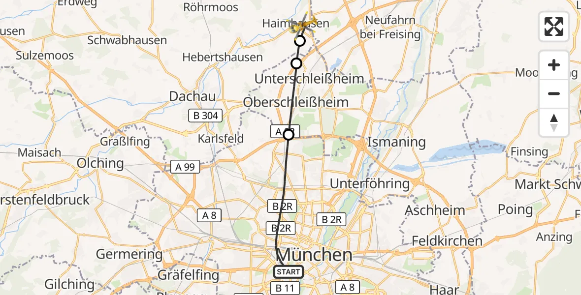 Flugroute Rettungshubschrauber München - Haimhausen, 10 Oktober 2026, 11:42