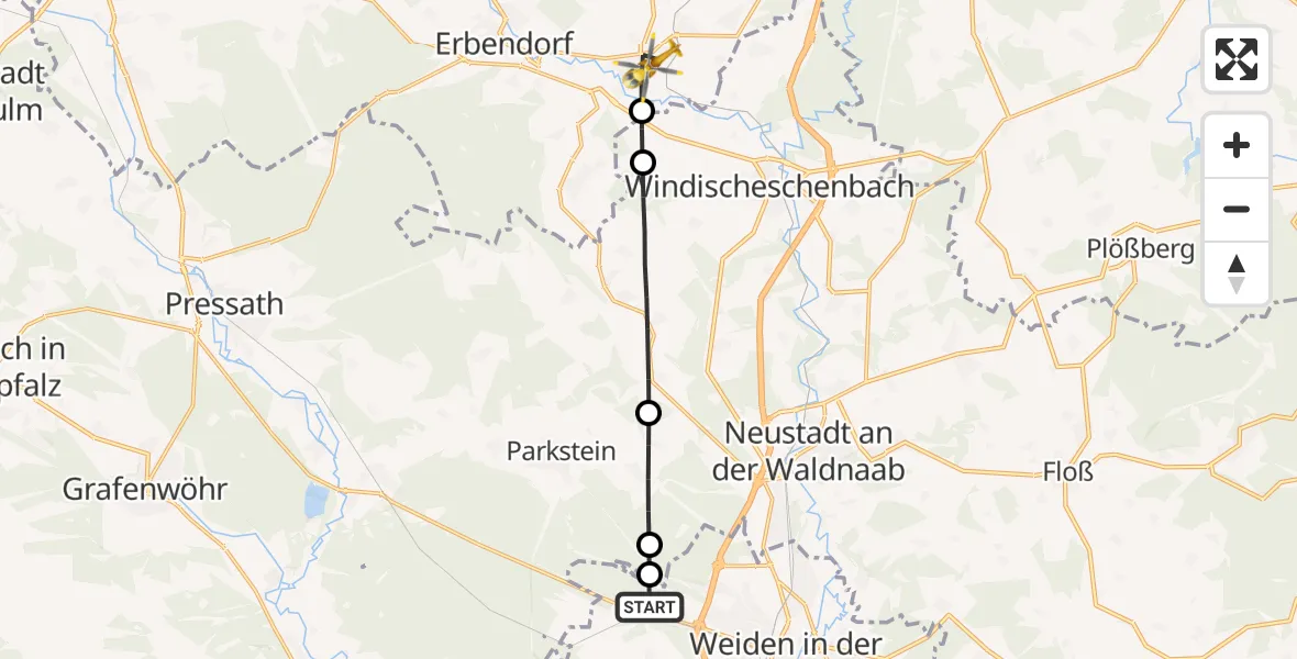 Flugroute Ambulanzhubschrauber Weiden i.d.OPf. - Krummennaab, 10 Oktober 2026, 11:57