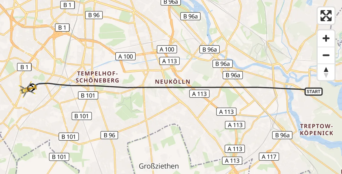 Flugroute Rettungshubschrauber Berlin - Charité Clinic Benjamin Franklin Campus, 10 Oktober 2026, 11:59