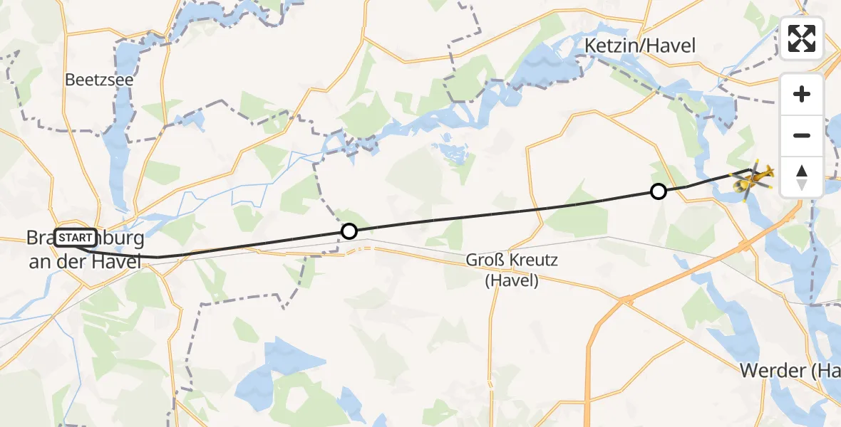 Flugroute Rettungshubschrauber Brandenburg an der Havel - Werder (Havel), 10 Oktober 2026, 12:16