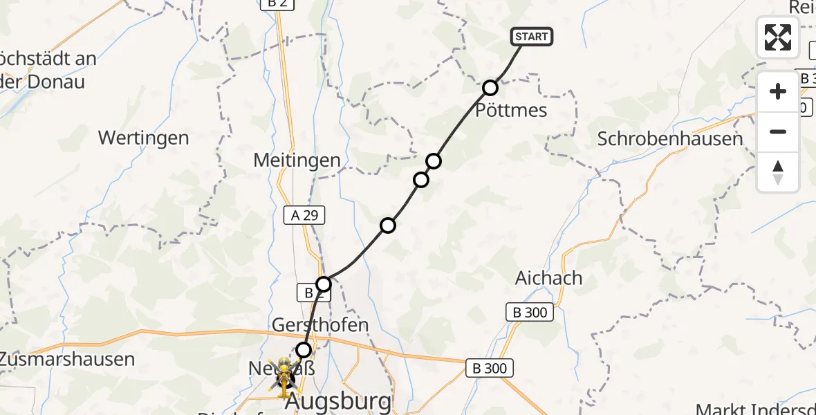 Flugroute Rettungshubschrauber Ehekirchen - Augsburg University Hospital, 10 Oktober 2026, 12:19