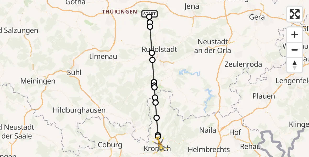 Flugroute Ambulanzhubschrauber Bad Berka Central Hospital - Kronach, 10 Oktober 2026, 12:32