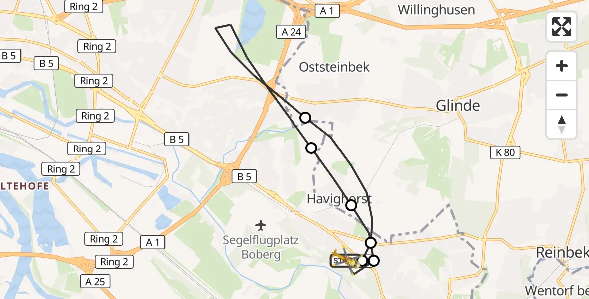 Flugroute Rettungshubschrauber Christoph Hansa ADAC Hubschrauberlandeplatz - Christoph Hansa ADAC Hubschrauberlandeplatz, 10 Oktober 2026, 12:33