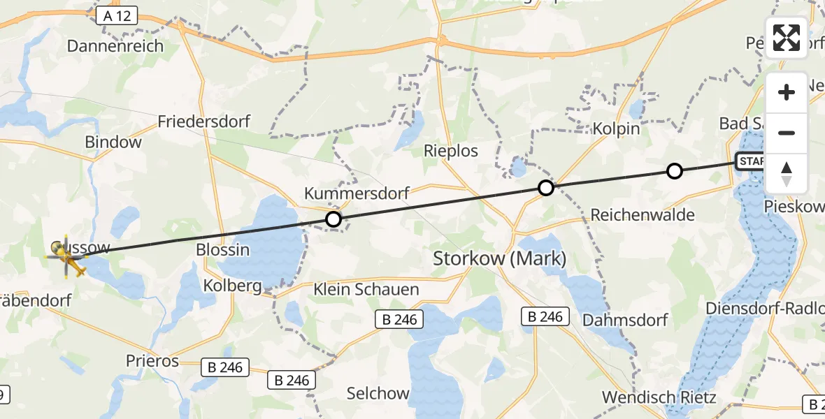 Flugroute Rettungshubschrauber Bad Saarow - Heidesee, 10 Oktober 2026, 12:46