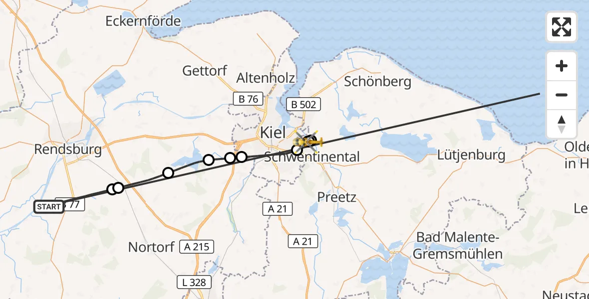 Flugroute Ambulanzhubschrauber Jevenstedt - Schwentinental, 10 Oktober 2026, 12:56