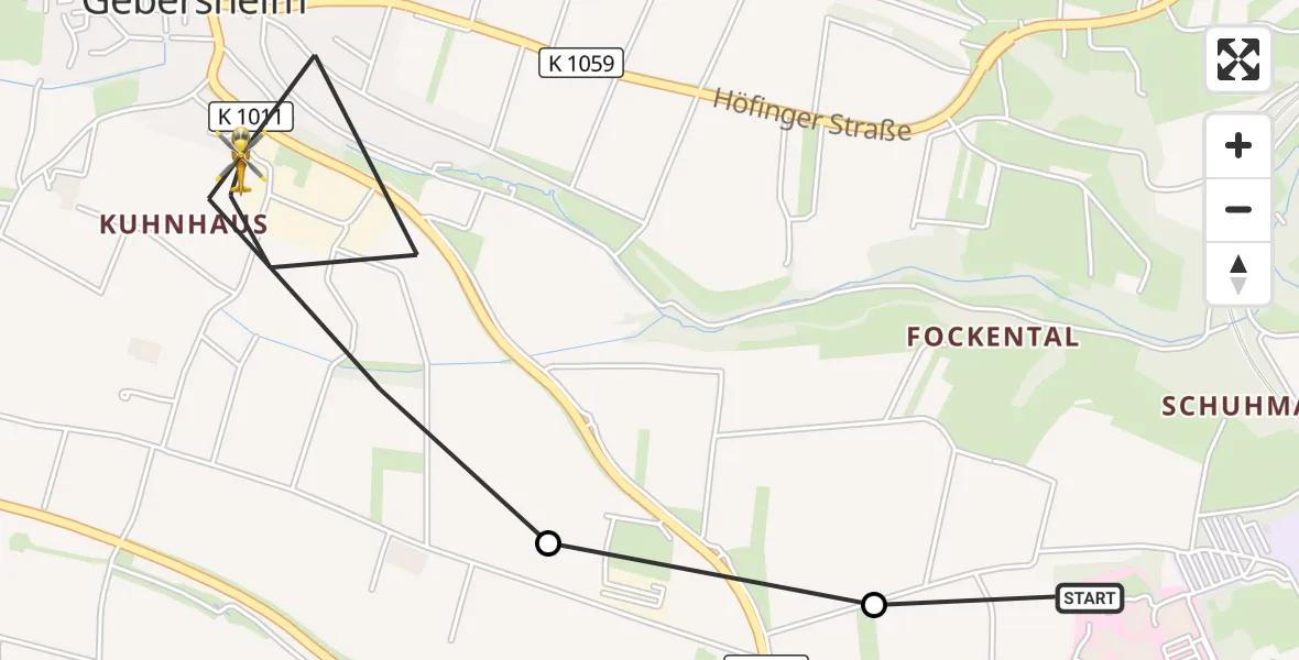 Flugroute Rettungshubschrauber Leonberg Hospital - Leonberg, 10 Oktober 2026, 13:01
