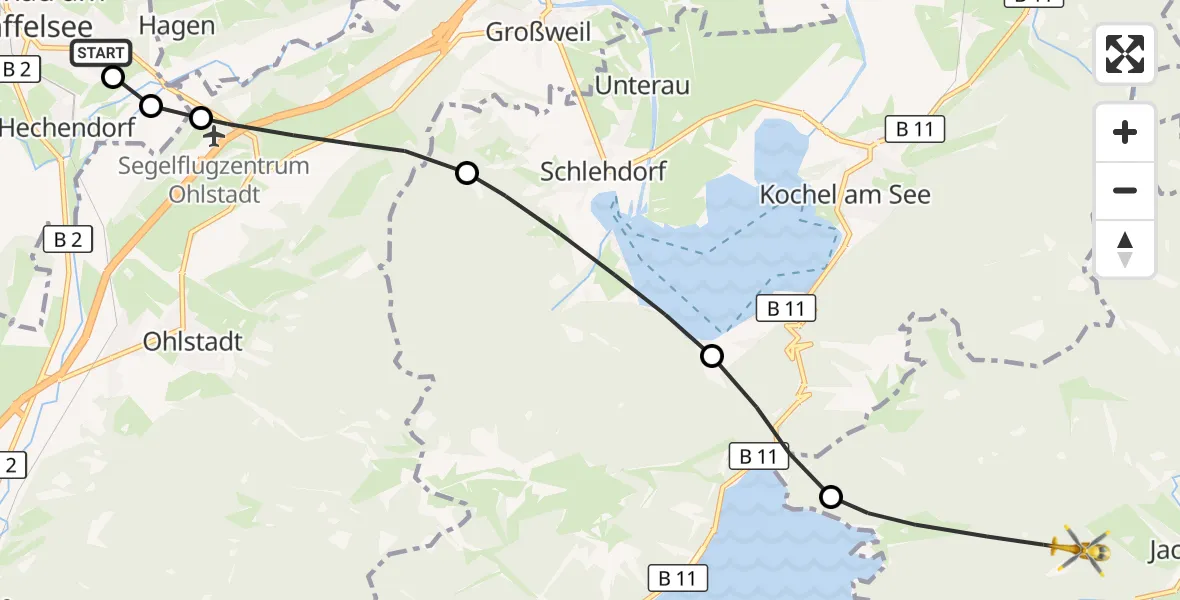Flugroute Rettungshubschrauber Murnau Accident Hospital - Jachenau, 10 Oktober 2026, 13:08
