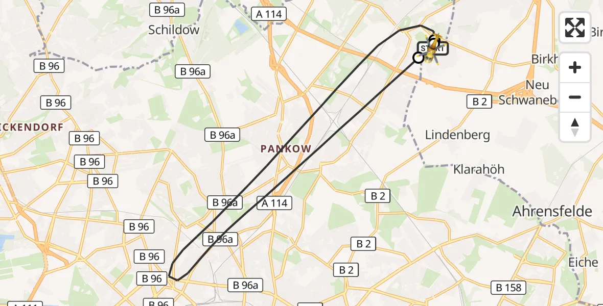 Flugroute Rettungshubschrauber Helios Clinic Berlin-Buch - Helios Clinic Berlin-Buch, 10 Oktober 2026, 13:09