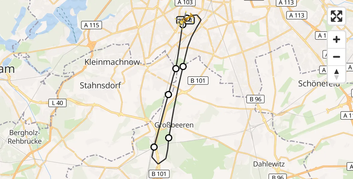 Flugroute Rettungshubschrauber Charité Clinic Benjamin Franklin Campus - Charité Clinic Benjamin Franklin Campus, 10 Oktober 2026, 13:09