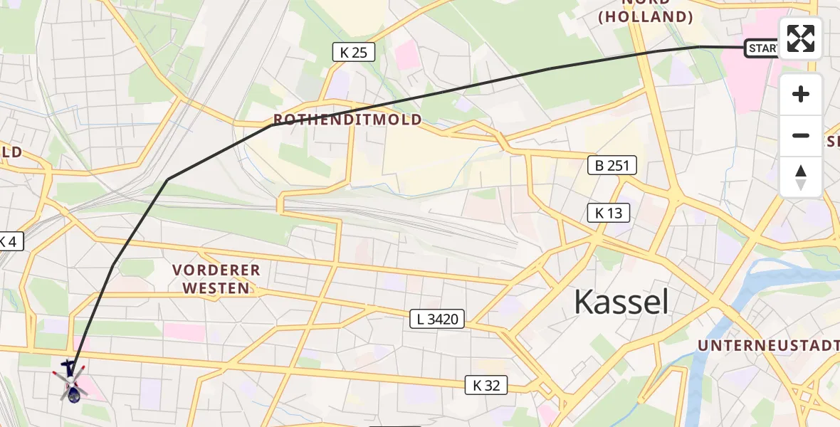 Flugroute Polizeihubschrauber Kassel - Kassel, 10 Oktober 2026, 13:22
