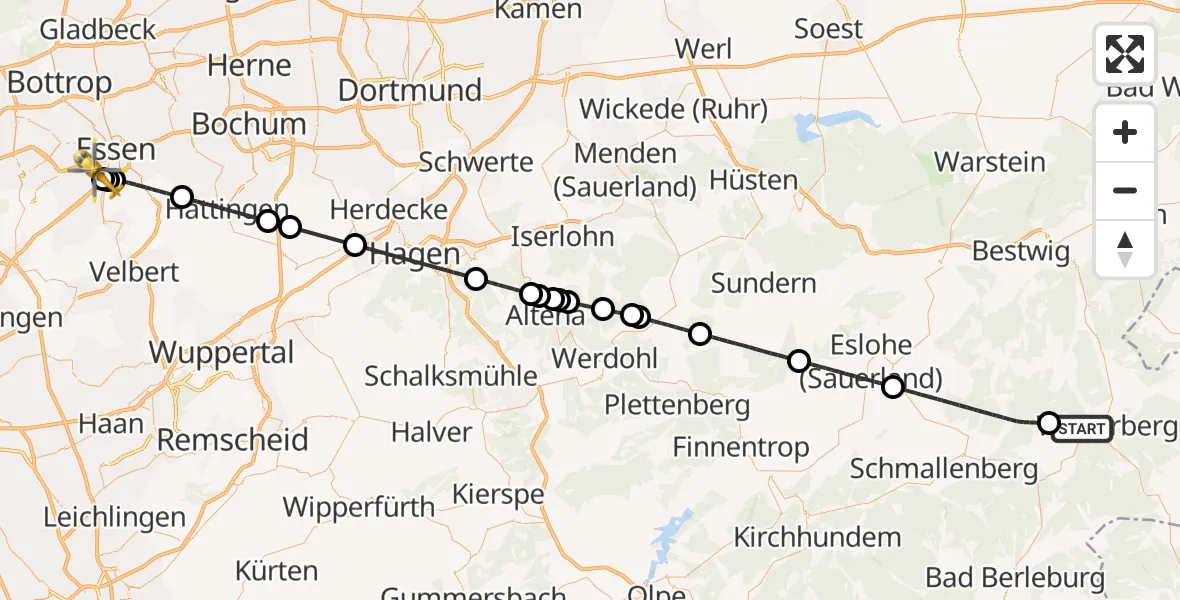 Flugroute Rettungshubschrauber Winterberg - Essen, 10 Oktober 2026, 13:22