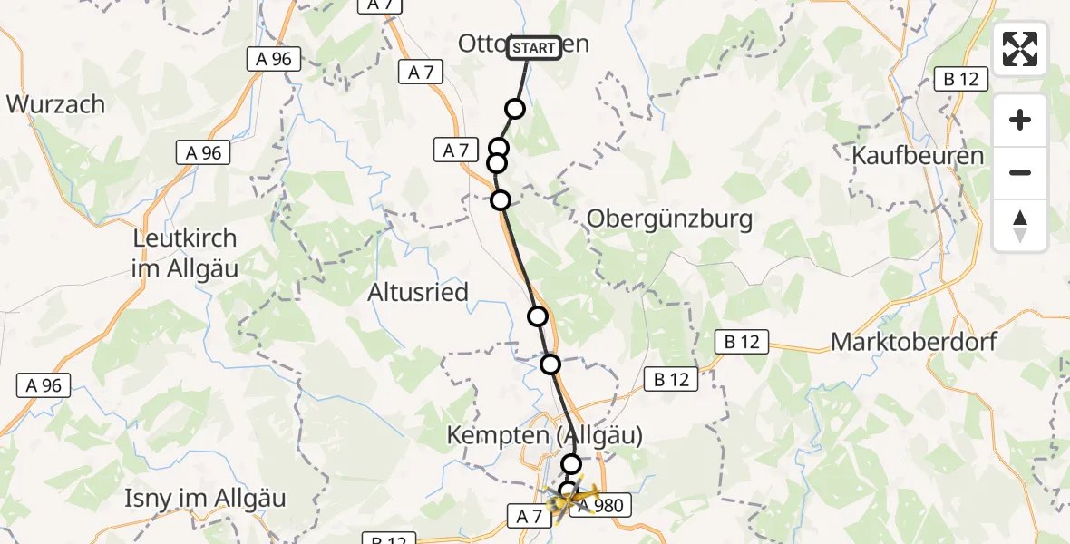 Flugroute Rettungshubschrauber Ottobeuren - Kempten-Durach Flugplatz, 10 Oktober 2026, 13:29
