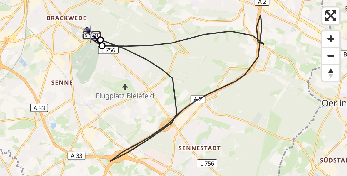 Flugroute Polizeihubschrauber Luftrettungszentrum Bielefeld - Luftrettungszentrum Bielefeld, 10 Oktober 2026, 13:34