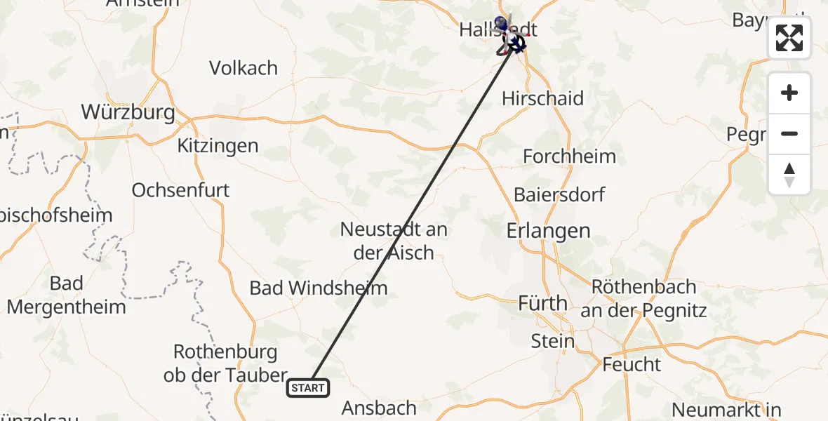 Flugroute Polizeihubschrauber Colmberg - Bamberg-Breitenau Flugplatz, 10 Oktober 2026, 13:38