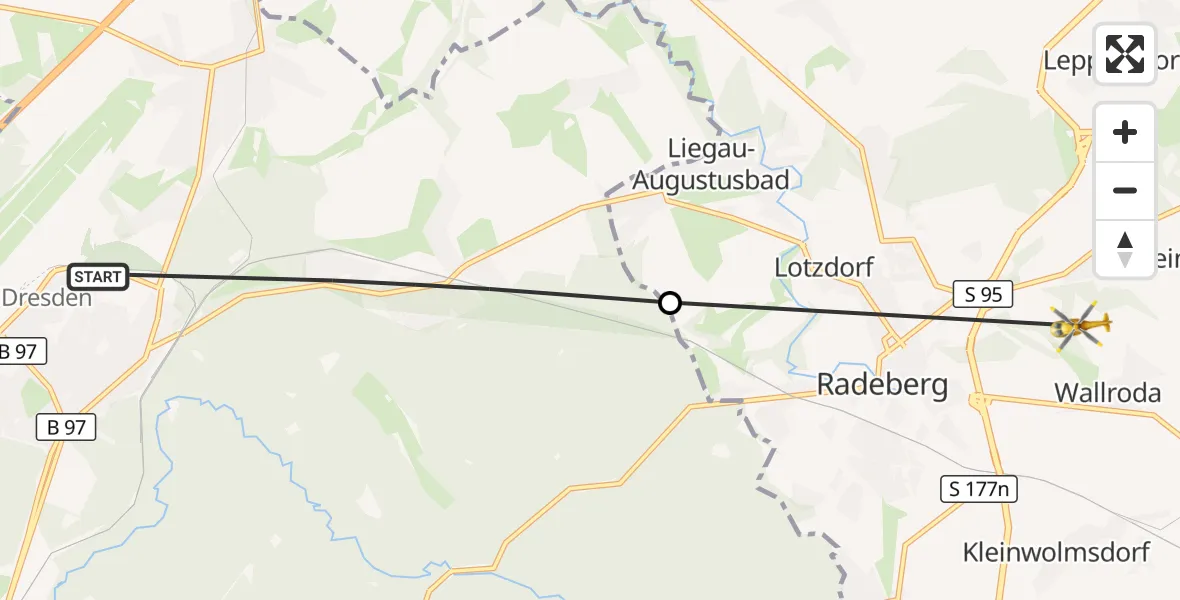 Flugroute Rettungshubschrauber Dresden - Arnsdorf, 10 Oktober 2026, 13:46