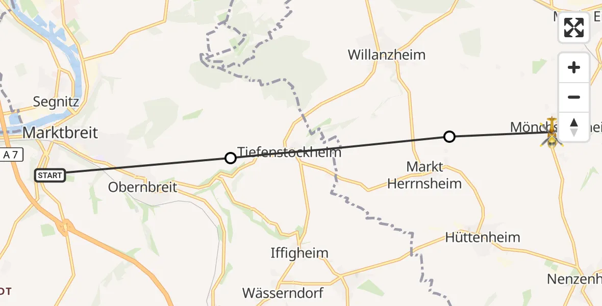 Flugroute Rettungshubschrauber Marktbreit - Iphofen, 10 Oktober 2026, 13:46