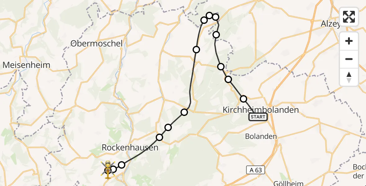 Flugroute Rettungshubschrauber Kirchheimbolanden - Rockenhausen, 10 Oktober 2026, 13:50