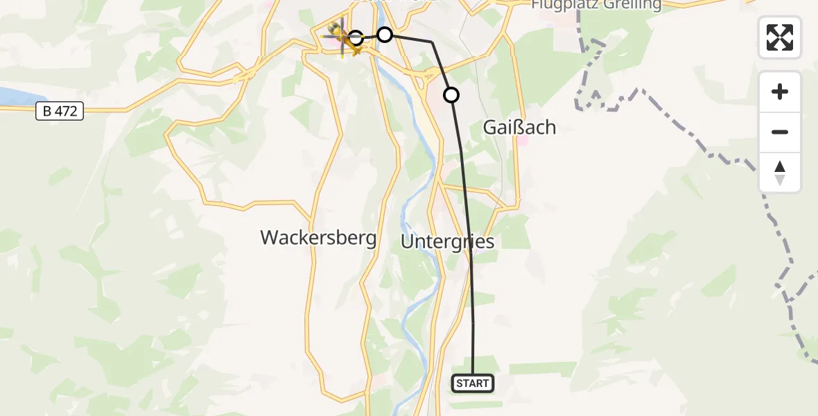 Flugroute Rettungshubschrauber Gaißach - Asklepios Clinic Bad Tölz, 10 Oktober 2026, 13:50