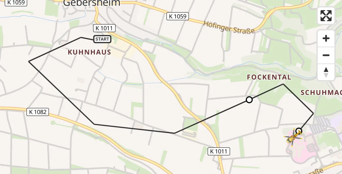 Flugroute Rettungshubschrauber Leonberg - Leonberg Hospital, 10 Oktober 2026, 13:52