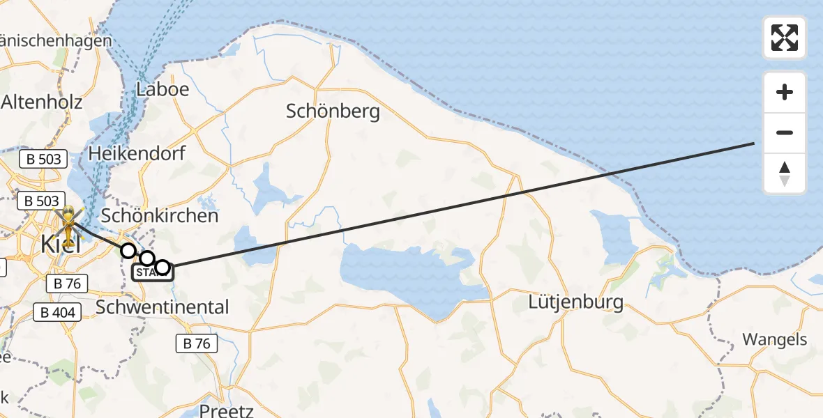 Flugroute Ambulanzhubschrauber Schwentinental - Kiel, 10 Oktober 2026, 13:55