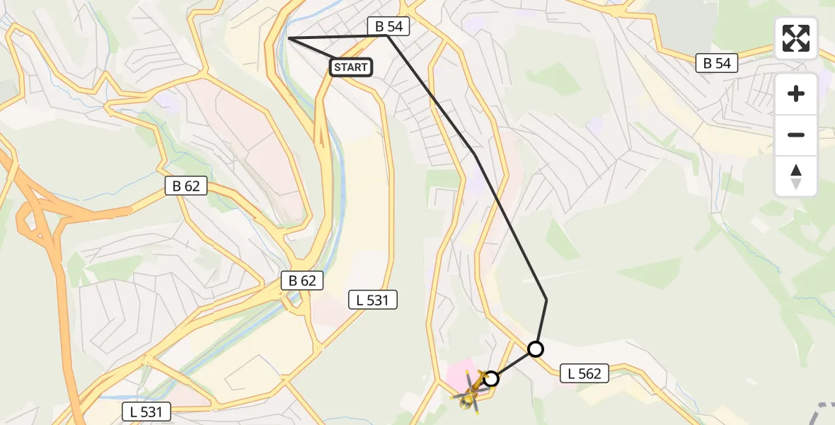 Flugroute Rettungshubschrauber Siegen - Evangelisches Jung-Stilling Hospital, 10 Oktober 2026, 14:01