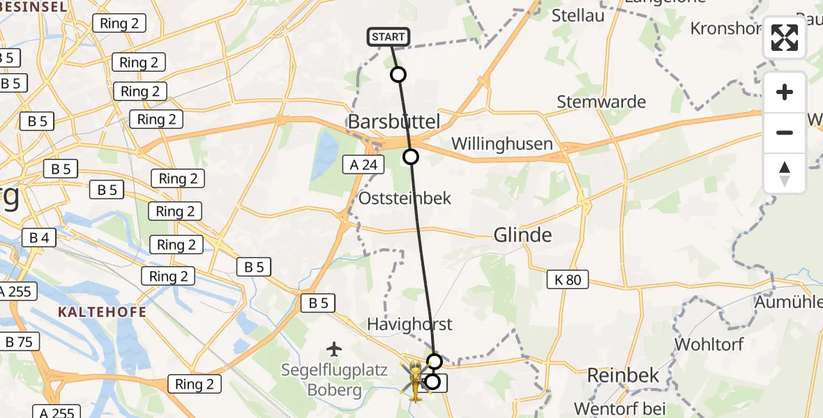 Flugroute Rettungshubschrauber Wilhelmstift Catholic Children's Hospital - Christoph Hansa ADAC Hubschrauberlandeplatz, 10 Oktober 2026, 14:11