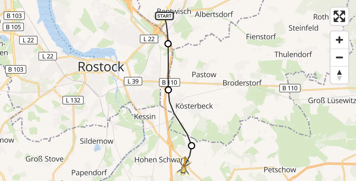 Flugroute Ambulanzhubschrauber Bentwisch - Dummerstorf, 10 Oktober 2026, 14:21